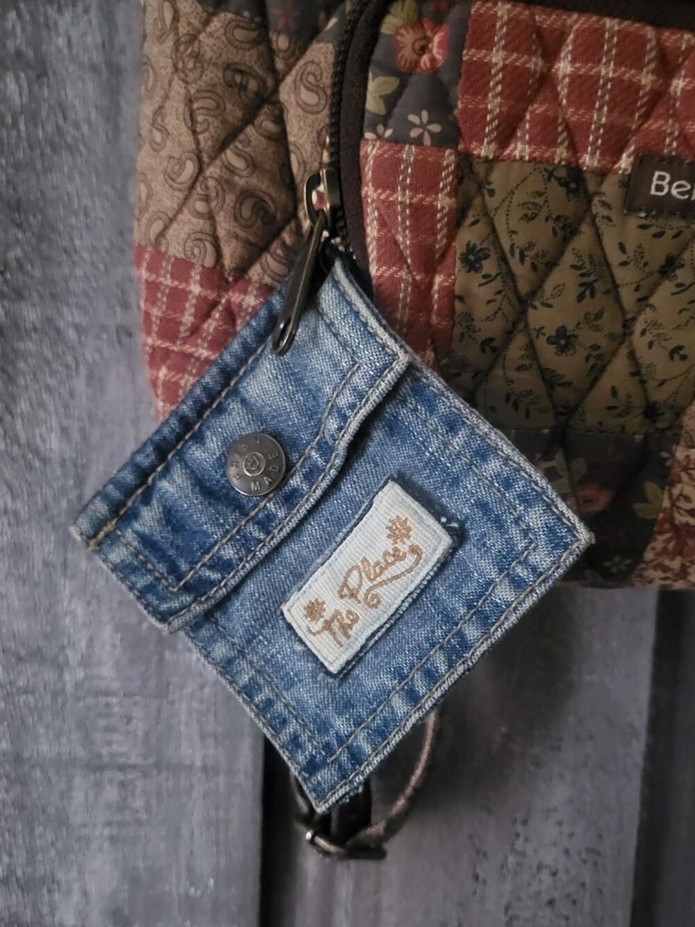 OOAK Handmade Upcycled Denim Pocket Keychain Bag Charm Functional Snap